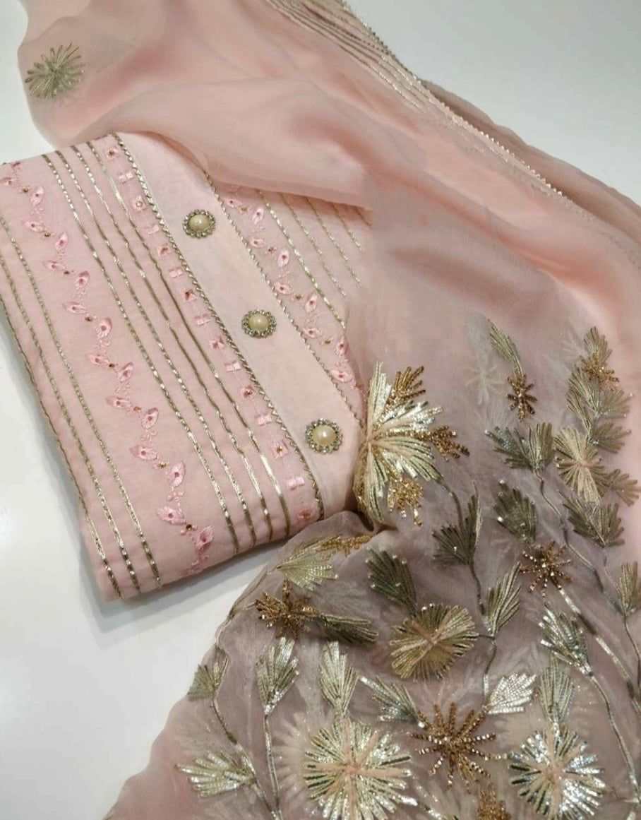 ATHARVA HERITAGE Hand Embroidery Salwar Kameez /Chiffon Dupatta With Stunning Gota & Trim/Custom Stitch Unstitch/Gift/Patiala/Anarkali/Churridar/CH17333
