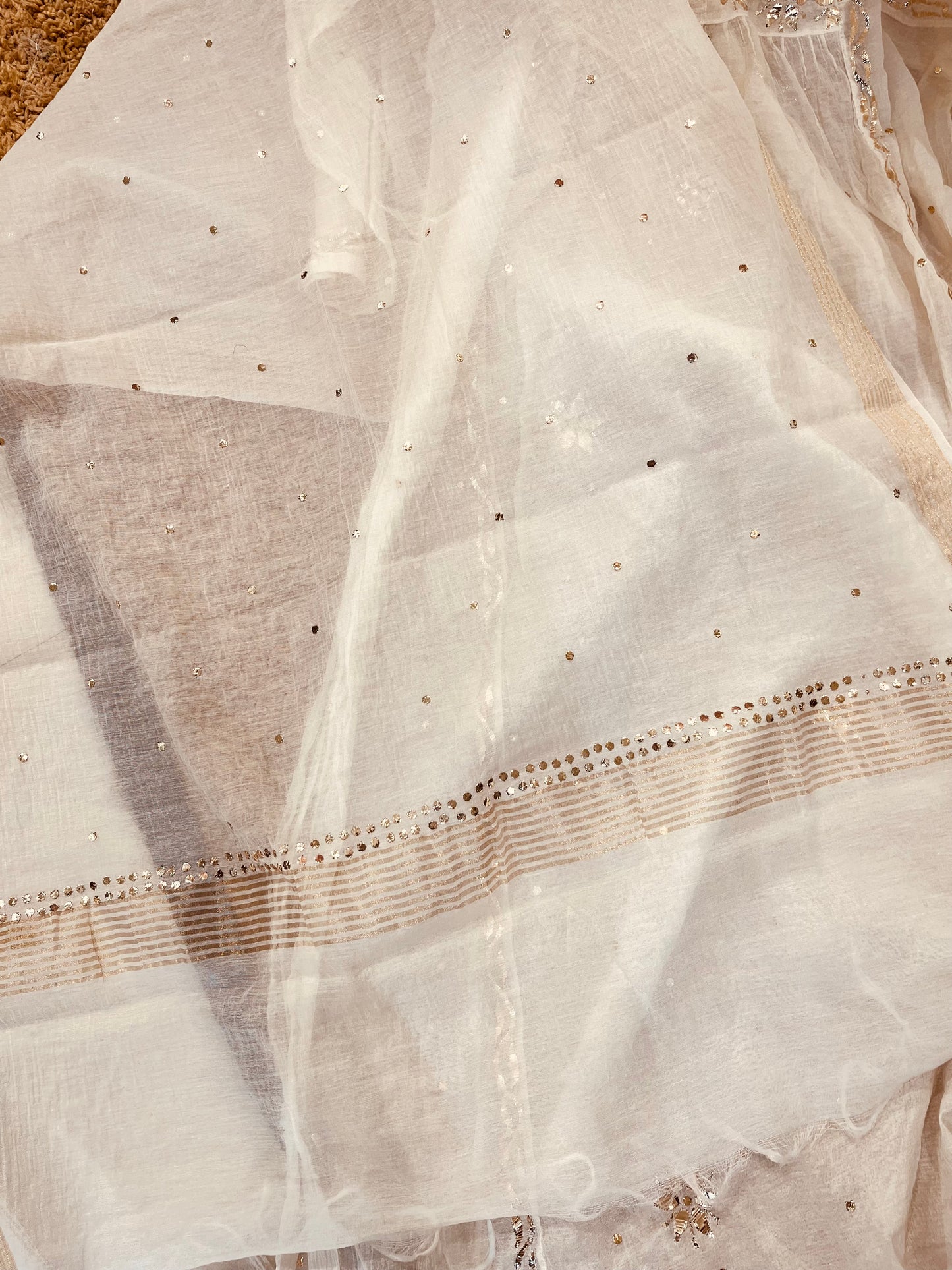 Pure Mul Chanderi Suit Dyeable /Premium Hand Embroidered Mukaish Badla Collection MORL002 Dyeable