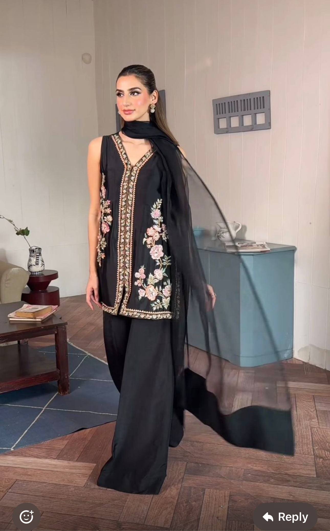 Atharva Heritage Black Pure Raw Silk 100g Hand-Embroidered Jacket Style Farshi Salwar Set FSBRS51