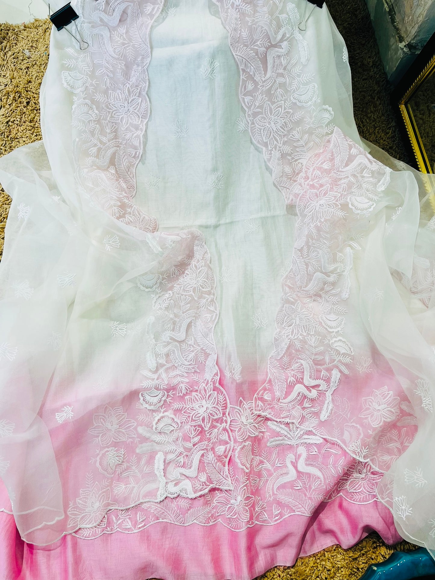 PURE MUL CHANDERI SILK KURTA PURE SILK ORGANZA DUPATTA PARSI GARA SUIT MCH00161