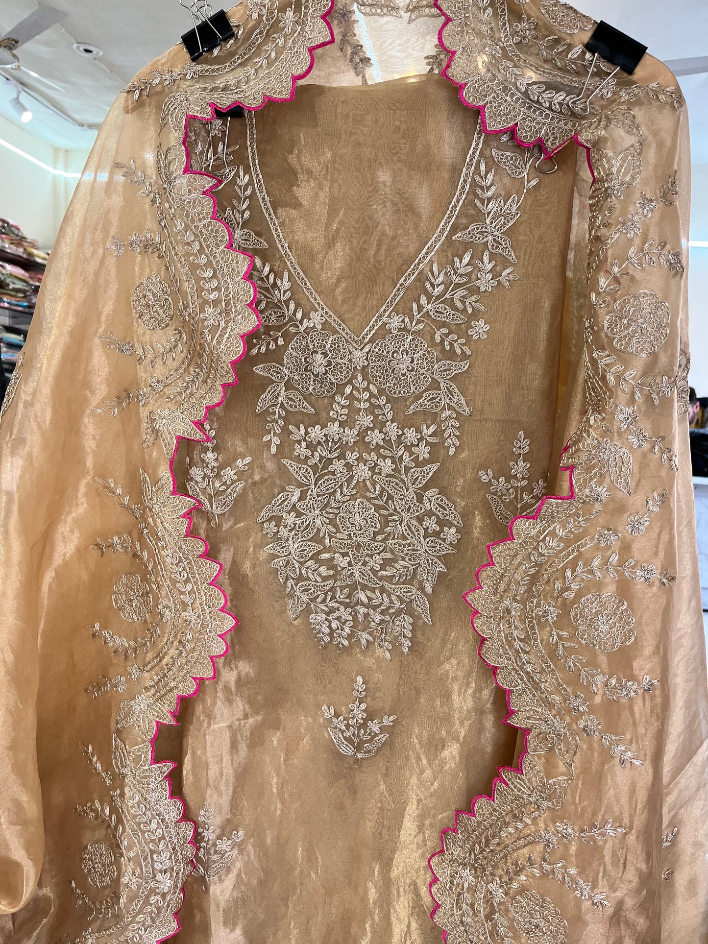 Atharva Heritage MAHARANI LUXURY TISSUE SILK With Pita Embroidery SUIT MTC003 Antique Gold