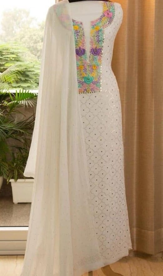Ivory Mukais Kamdani Hand Parsi Neckline Suit CHG007