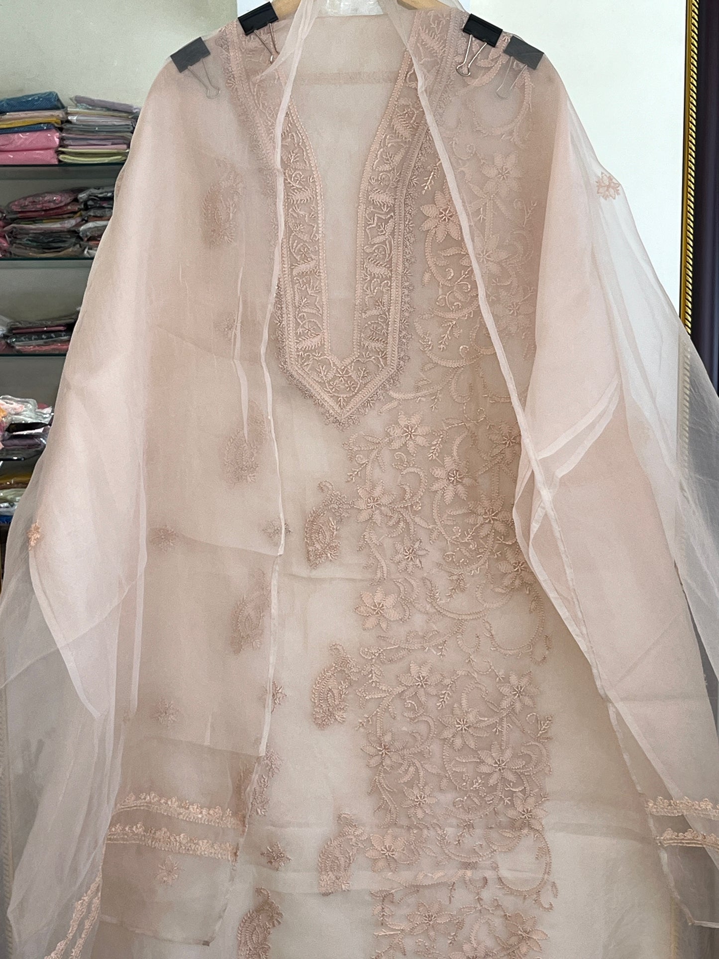 Atharva Heritage Sheer Luxury “Handcrafted 2-Taar Shadow Lucknowi Embroidered Suit – Pure Silk Organza | Limited Edition LUCK0101