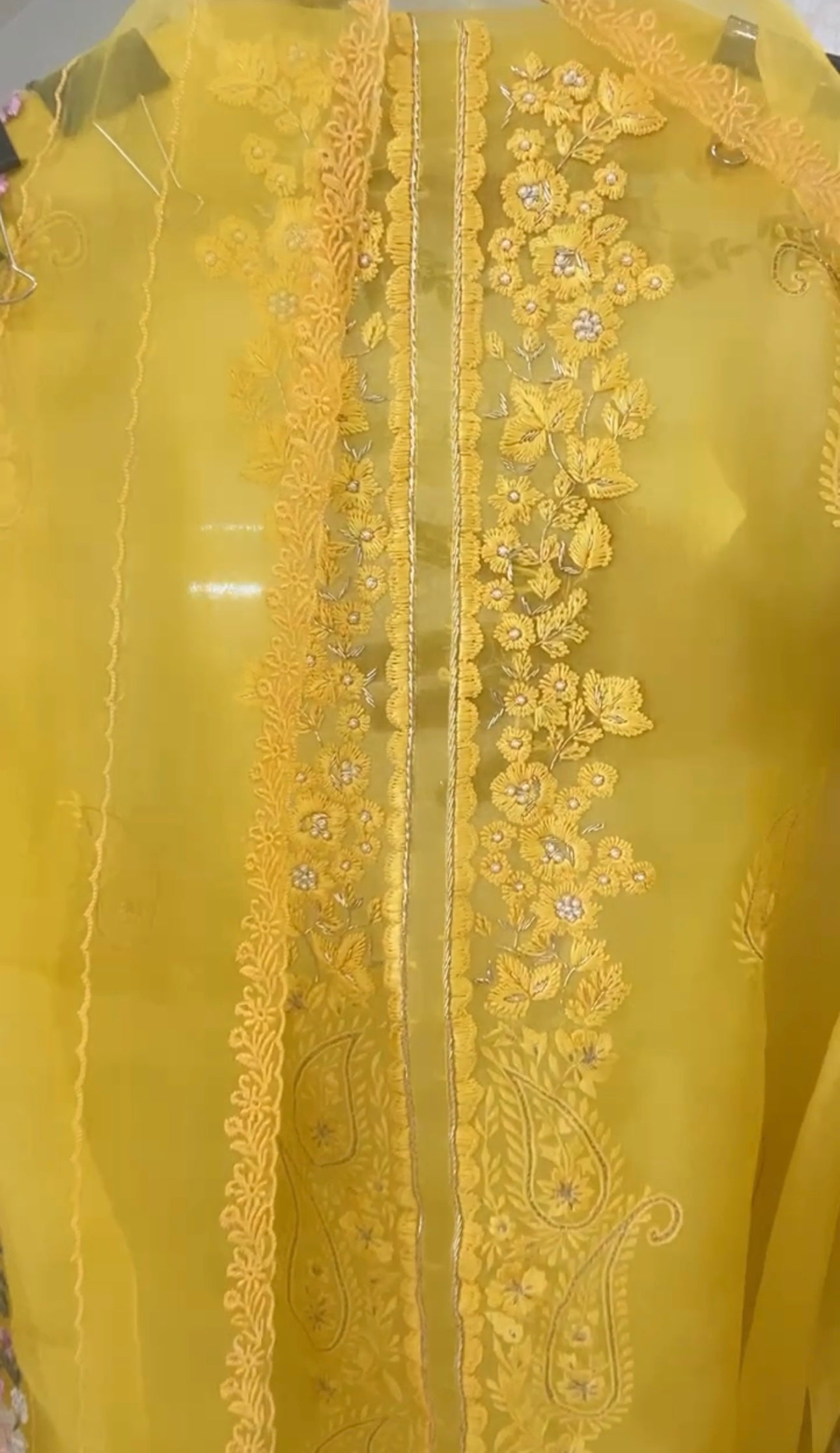 SHEER LUXURY PURE SILK ORGANZA Suit Hand Zardozi Embroidery /PARSI Dupatta SHEER0067 Yellow