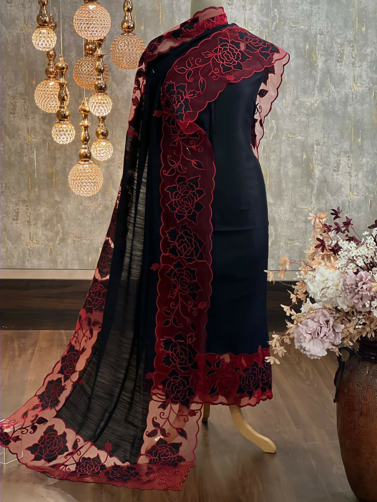 ATHARVA Hand Embroidery Salwar Kameez/Chanderi Cut-Work Shirt & Dupatta/Santoon Bottom/Custom Stitch Unstitch/Plazo/Pant/ CUT8021