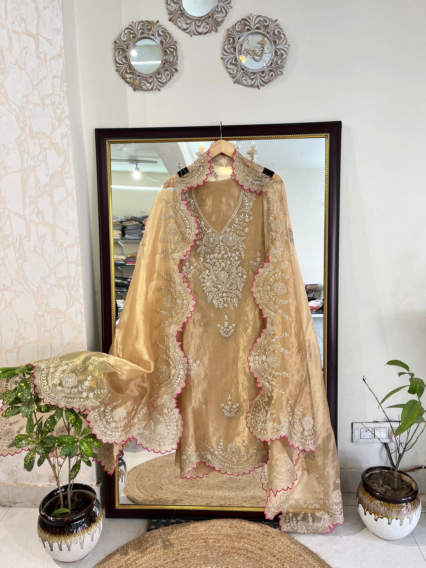 Atharva Heritage MAHARANI LUXURY TISSUE SILK With Pita Embroidery SUIT MTC003 Antique Gold