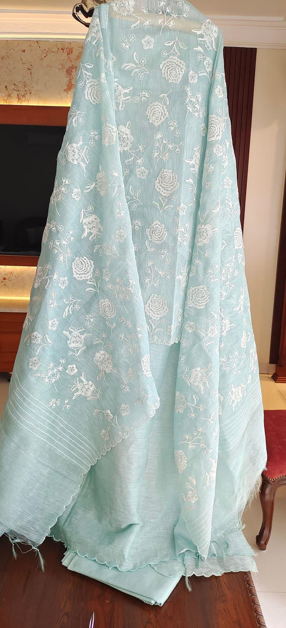 Atharva Heritage/ PURE Handwoven CHANDER SILK PARSI GARA/APPLIQUE SUIT CH54210