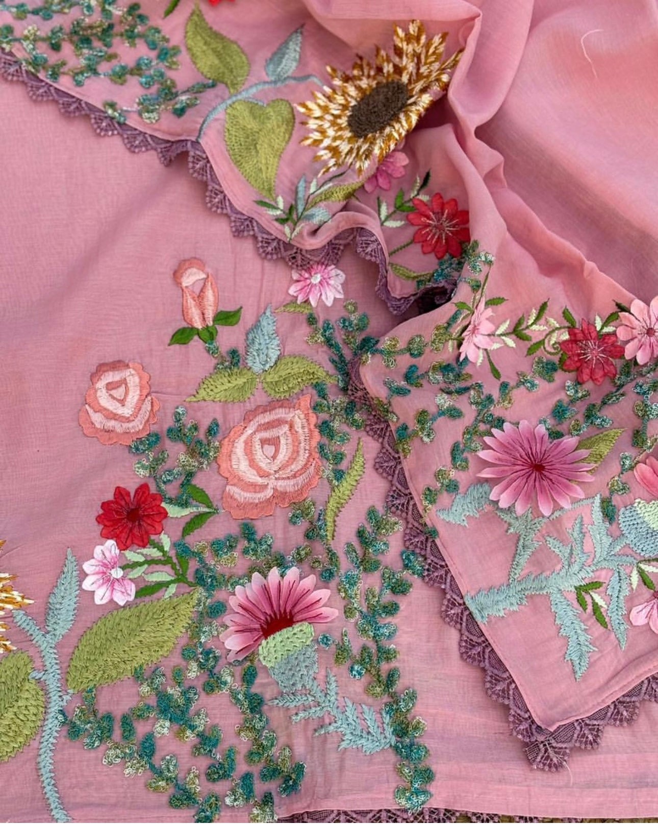 Atharva Heritage Pure Mul COTTON Kurta Dupatta AND BOTTOM THREAD Embroidered SUIT MCO005
