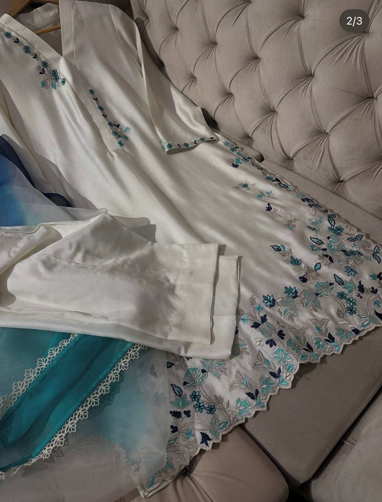 Atharva Heritage "Elegant Ivory Pure Pakistani Suit with French Thread Embroidery – Chanderi Silk & Ombre Silk Organza