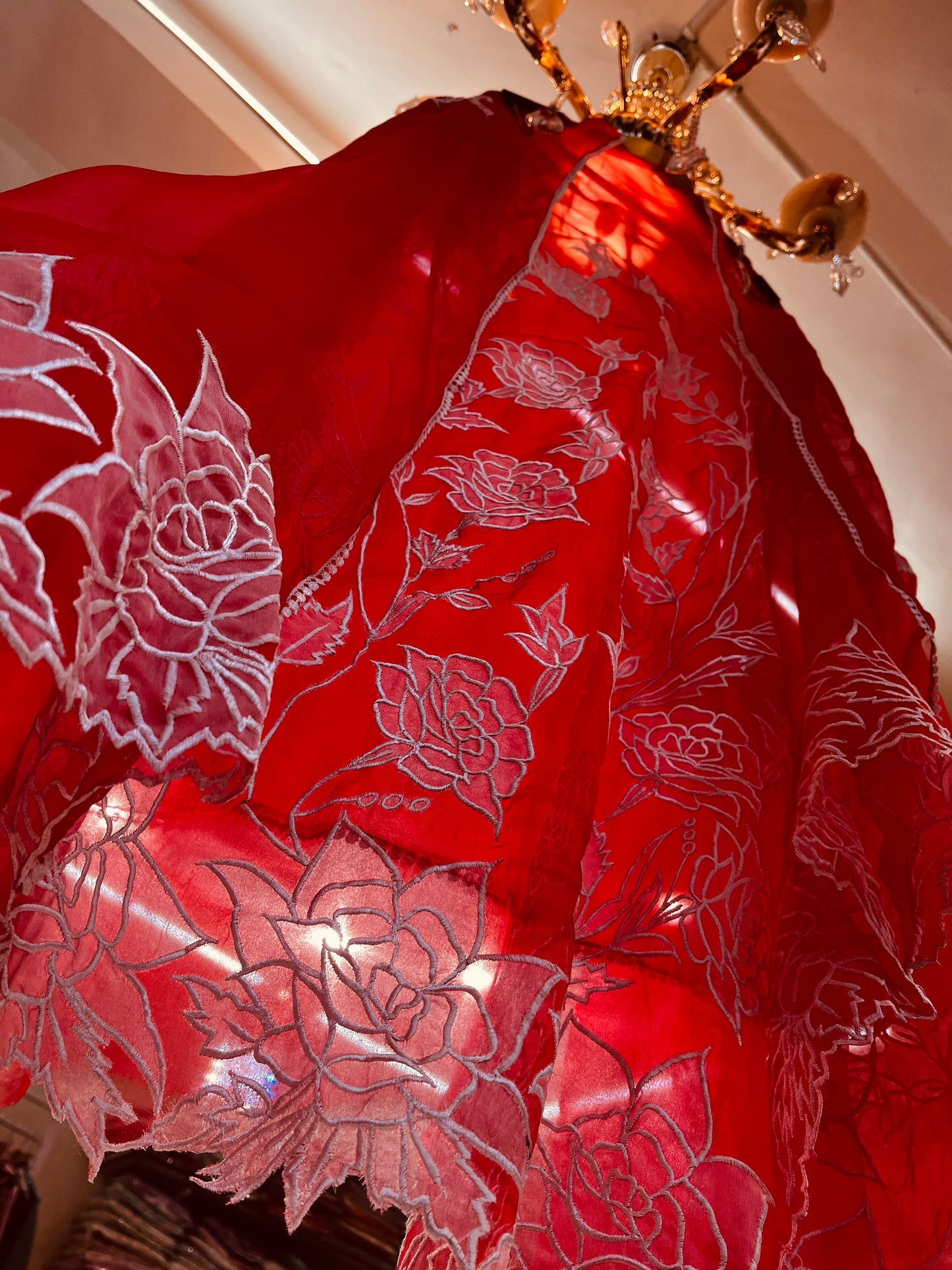 Atharva Heritage SHEER LUXURY PURE SILK ORGANZA APPLIQUE SUIT SHEER001(Red N White)