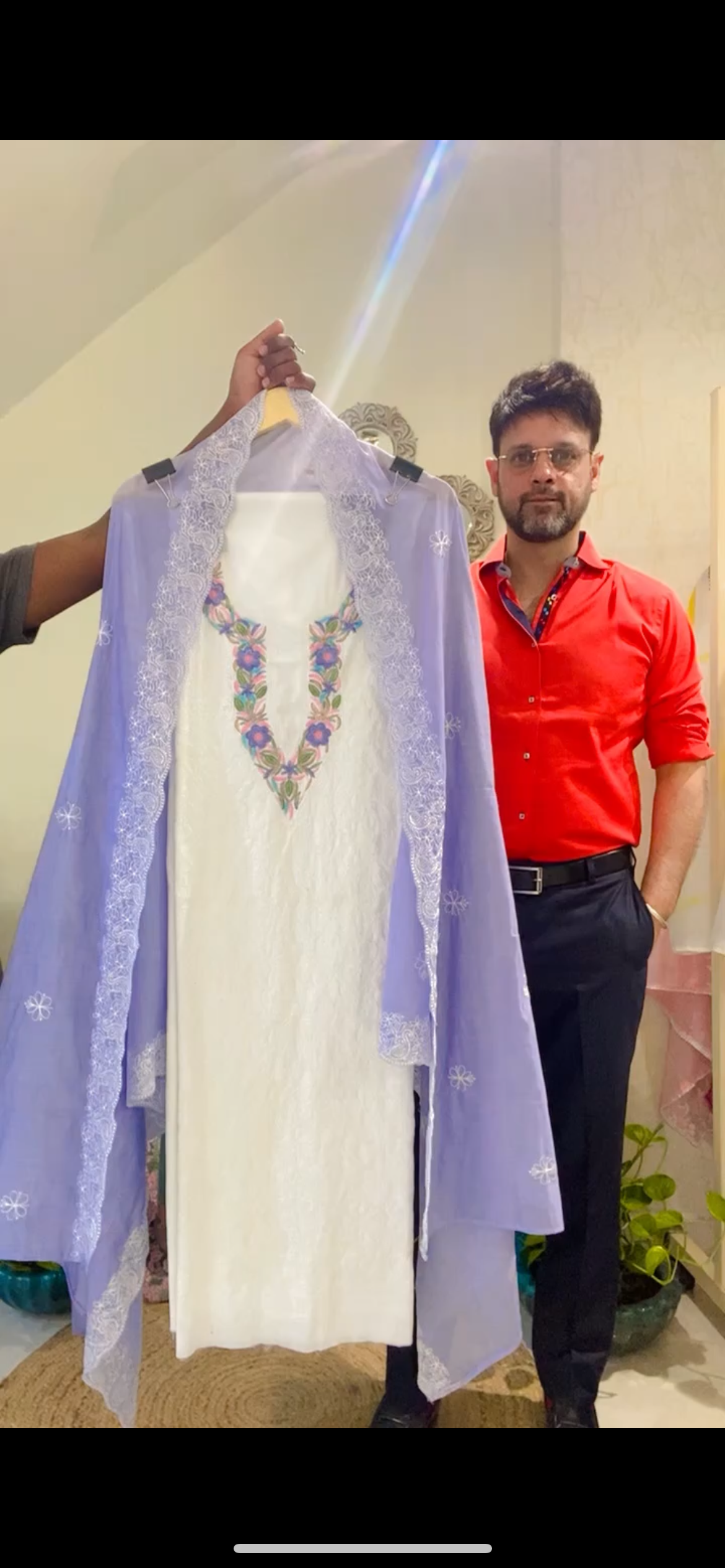 Atharva Embroidered Cotton Salwar Kameez/Tepchi Embroidered Mul Cotton Dupatta Lavender/Cotton Embroidery Shirt White Chikankari/Cotton Bottom- MCK006