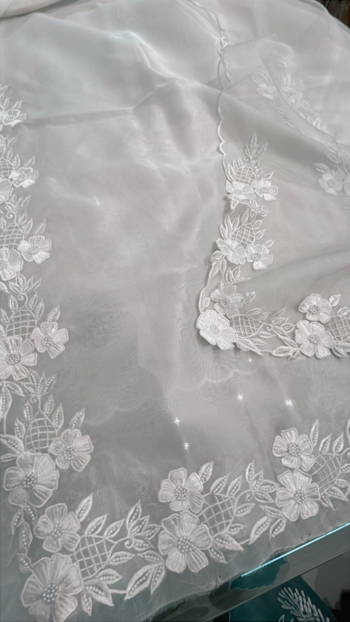 Atharva Heritage Unstitched Pure Organza Silk Pakistani Suit with Pearl Parsi Embroidery & Pure Crepe Bottom SHEER0016
