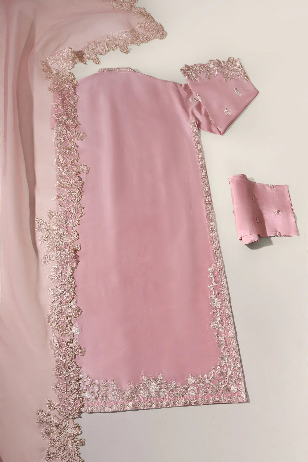 "Enchanting Elegance: Pure Silk Pakistani Suits Adorned with Exquisite Parsi Embroidery MS003 Powder Pink