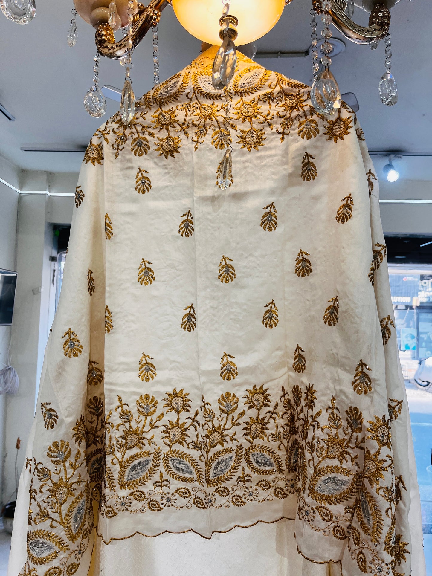 Atharva Pure Handloom CHANDERI Silk Embroidered Cutwork SUIT CH17519