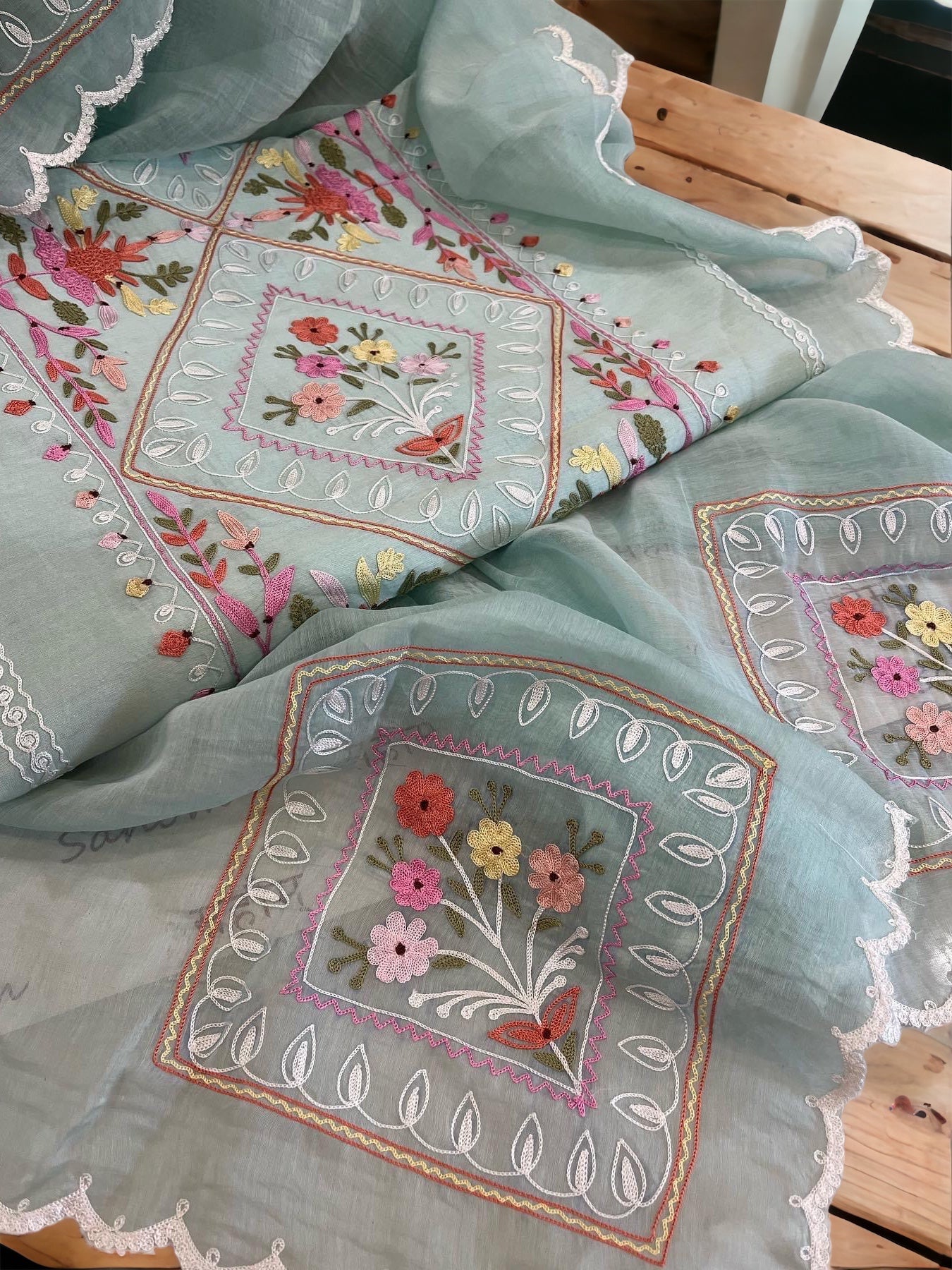 ATHARVA HERITAGE PURE CHANDER SILK KASHMIRI AARI SUIT CH5431 Sea Blue