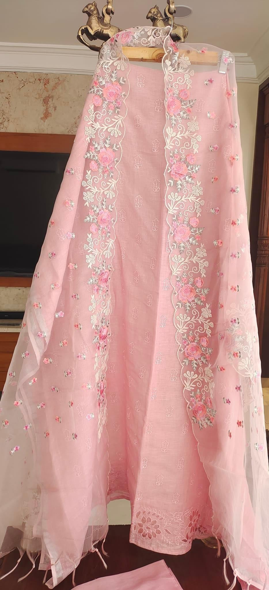 PURE CHANDERI SILK KURTA AND ORGANZA DUPATTA EDITS LC1701 Peach