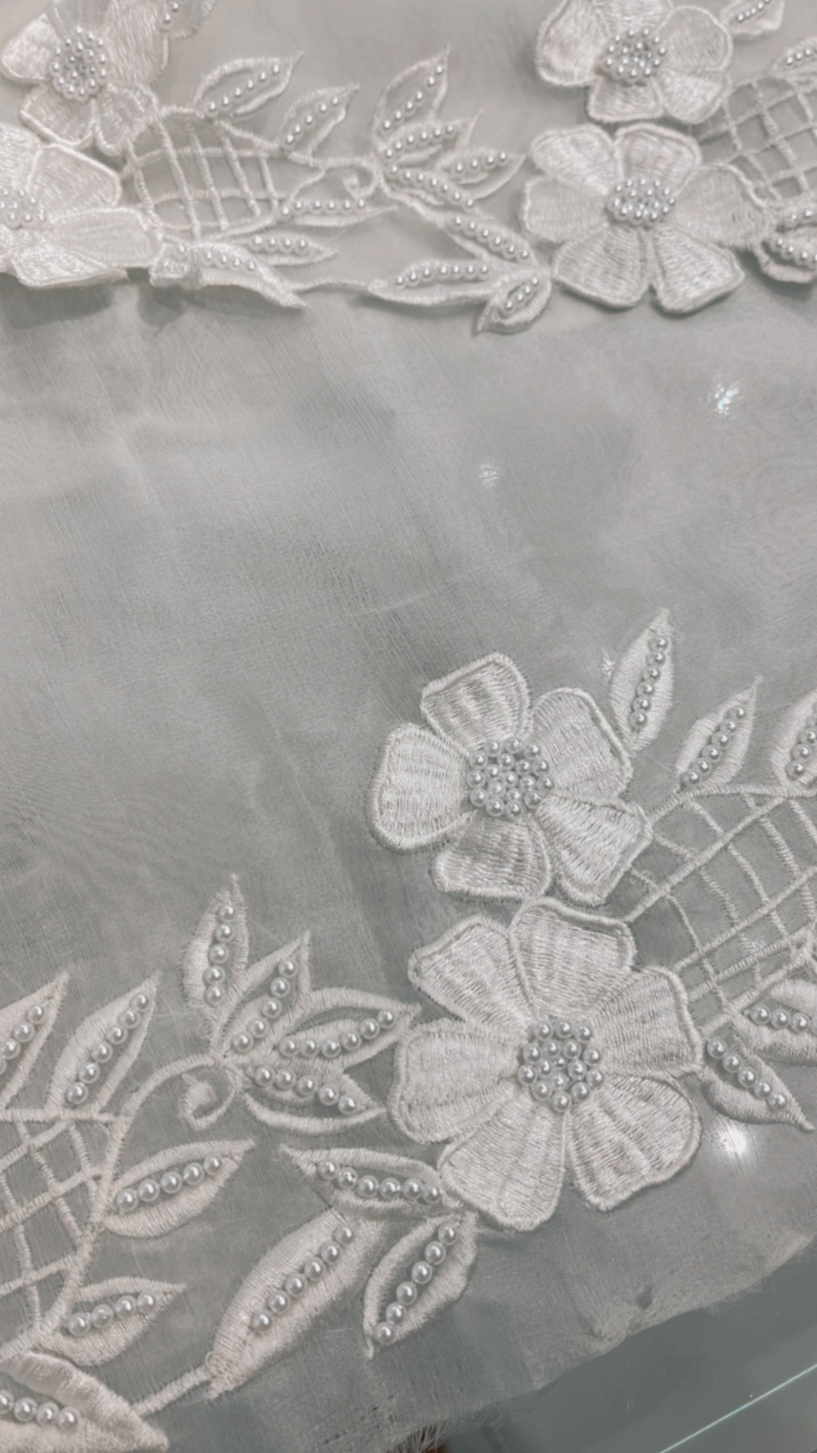 Atharva Heritage Unstitched Pure Organza Silk Pakistani Suit with Pearl Parsi Embroidery & Pure Crepe Bottom SHEER0016