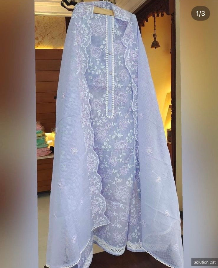 Atharva Embroidered Cotton kota Salwar Kameez/Embroidery Kota Dupatta/Cotton Embroidery Shirt /Cotton Chikankari Bottom- KK0015L Lavender