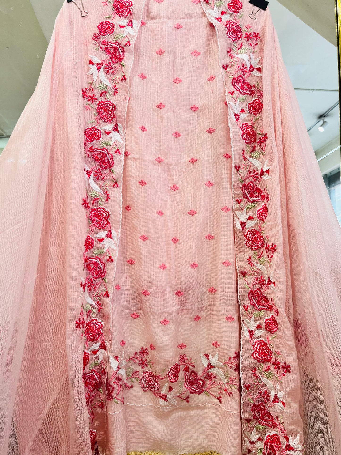 Atharva Embroidered Cotton Kota Salwar Kameez/Embroidery Kota Dupatta /Kota Embroidery Shirt /Cotton Chikankari Bottom- KK0081(B) Powder Peach