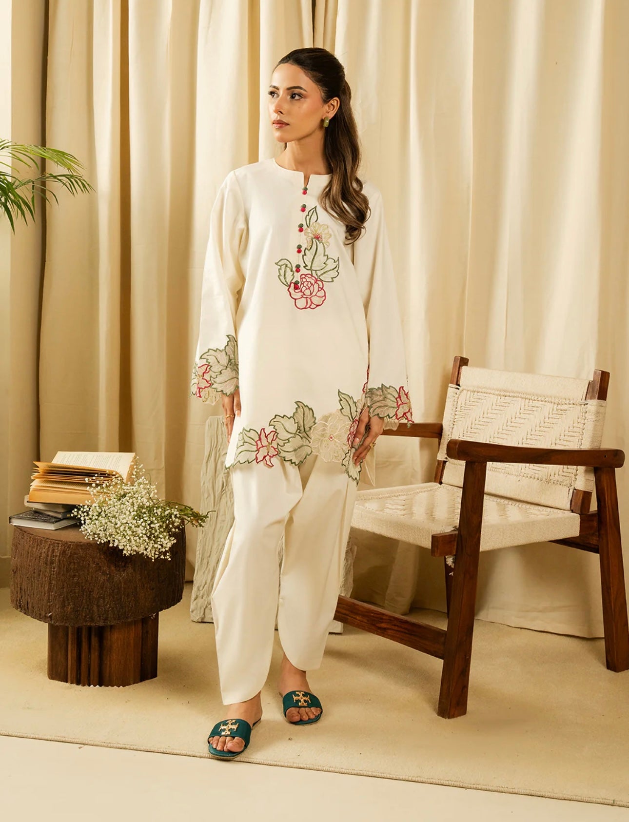 Atharva Heritage Pure LAWN /no lining Pakistani Coord Set PL007 offwhite