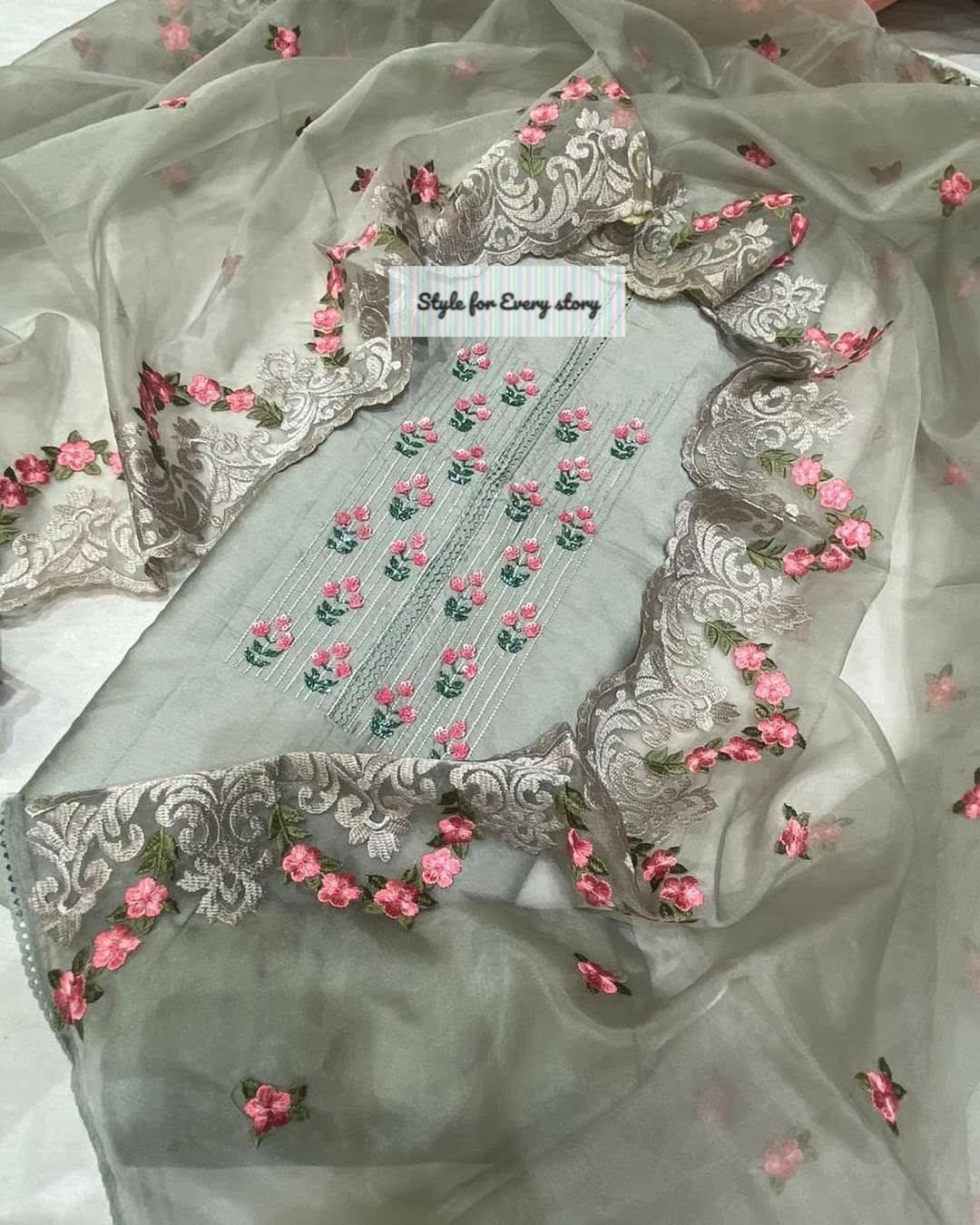 Atharva Heritage PURE CHANDERI SILK 70 Grams Kurta AND Pure Silk ORGANZA Dupatta EDITS CHO0018 Pista