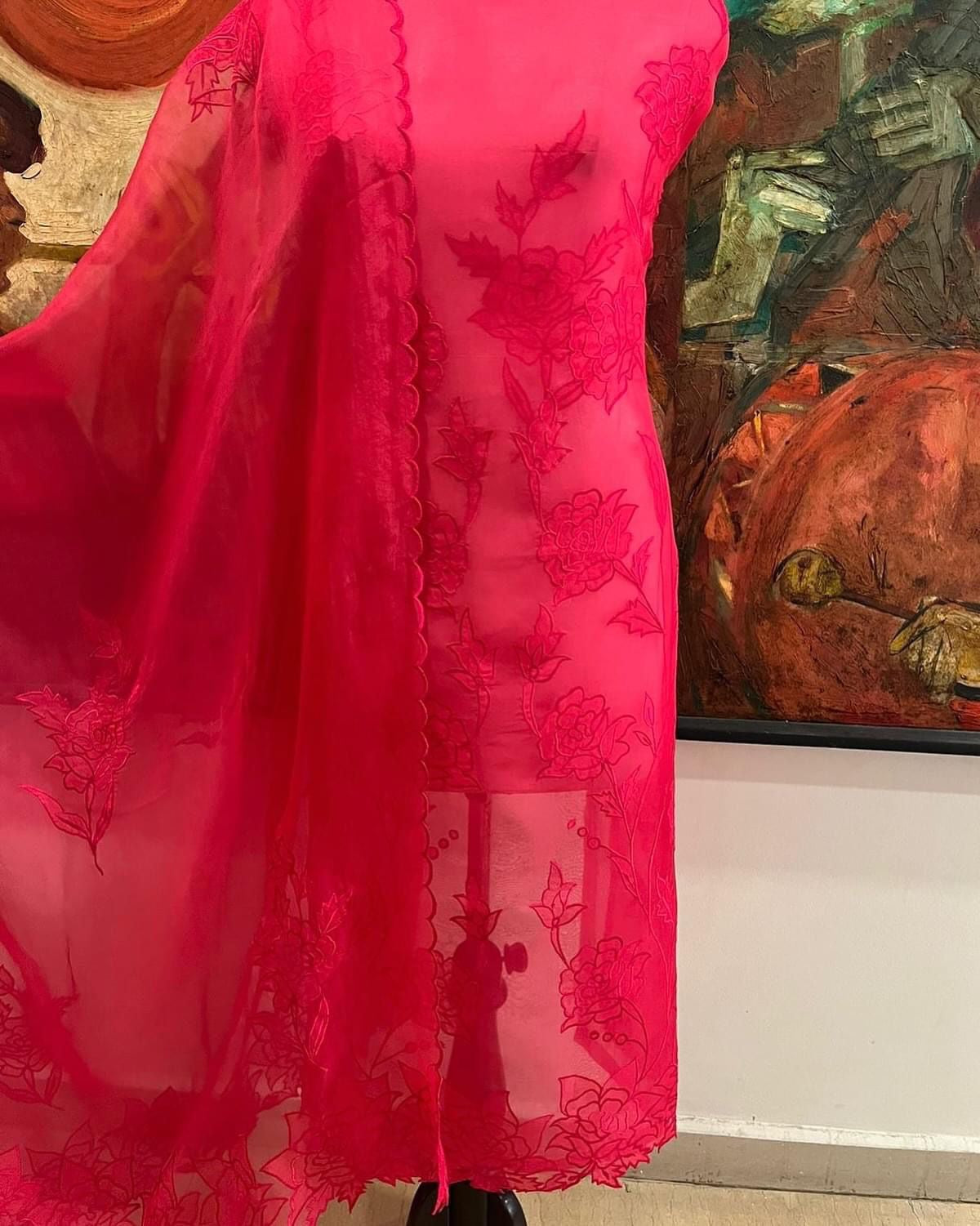 SHEER LUXURY PURE SILK ORGANZA APPLIQUE SUIT unstitched SHEER001(H)