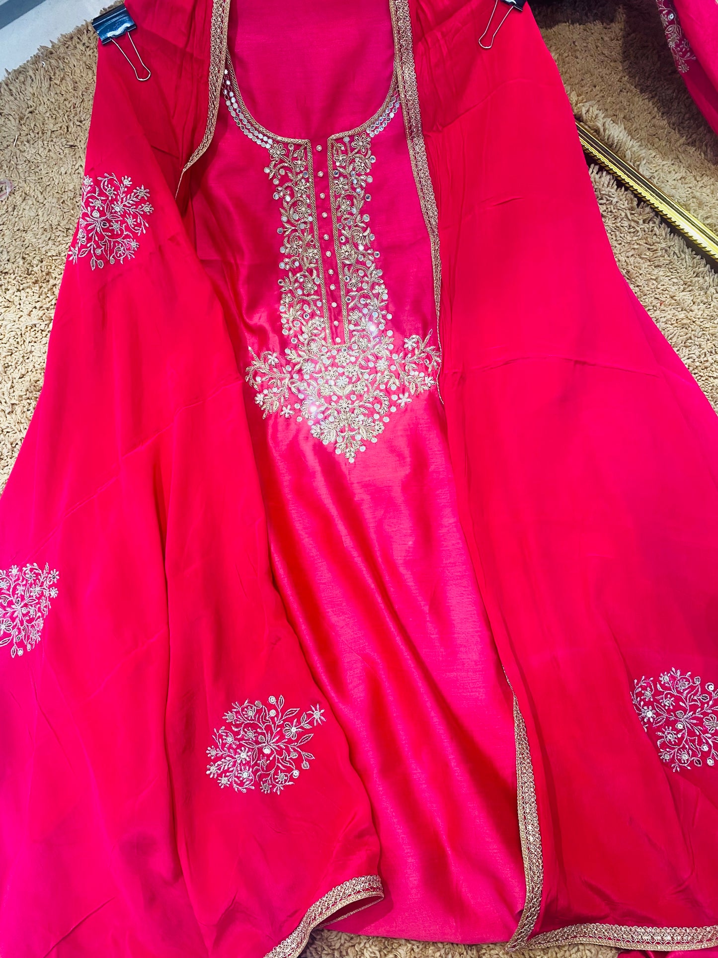 ATHARVA Hand Embroidery Salwar Kameez /Chanderi Silk kurta Crepe silk Dupatta With Stunning /zardozi Hand Emb/Custom Stitch Unstitch/Gift/Patiala/Anarkali/Churridar/CH17569 Pinkish Red