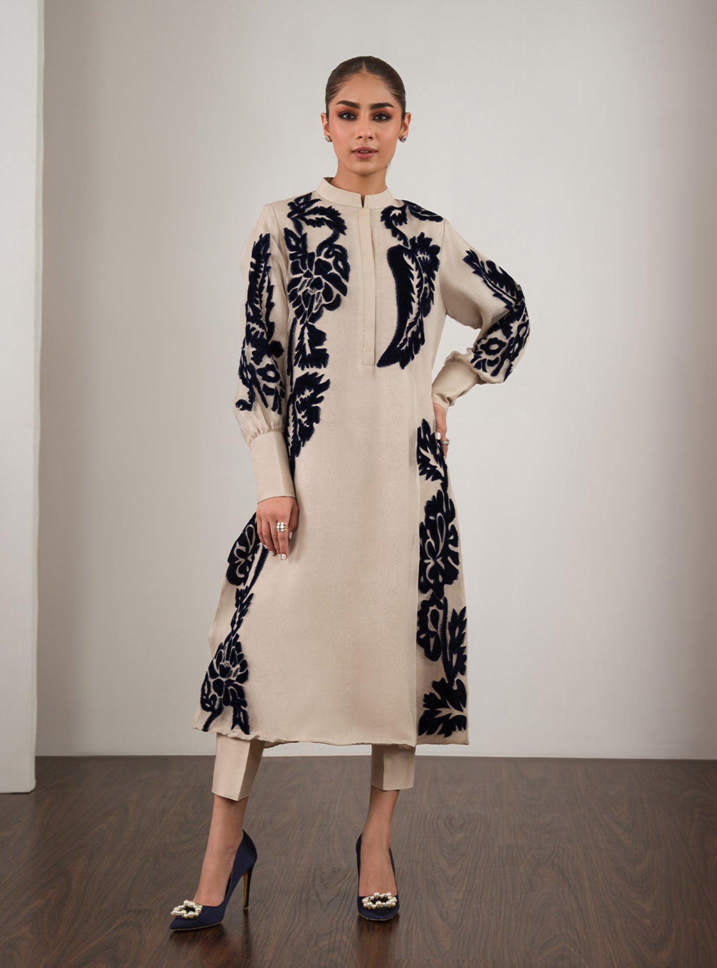 ATHARVA HERITAGE Sheer Luxury Ready to Wear Pakistani Appliqué 2PC Suit SLP05151 Beige and Black