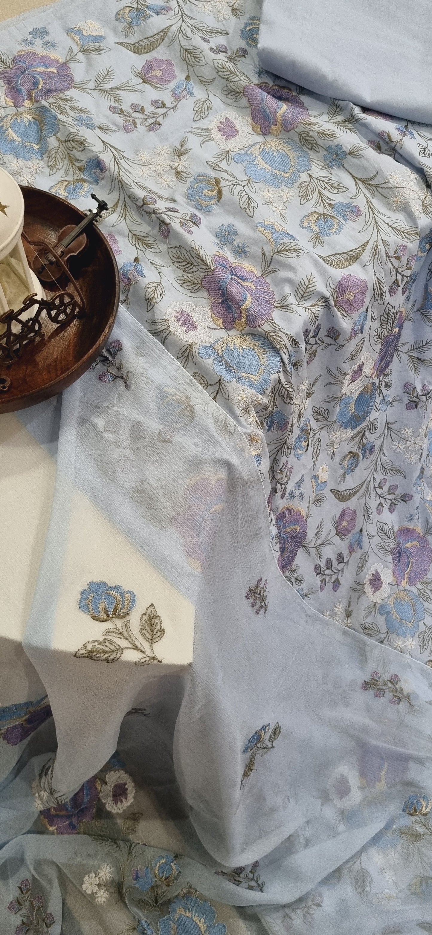 Pure Mul Chanderi Kurta/Pure Chiffon Dupatta / French Thread Embroidered SUIT CHO00162 Grey