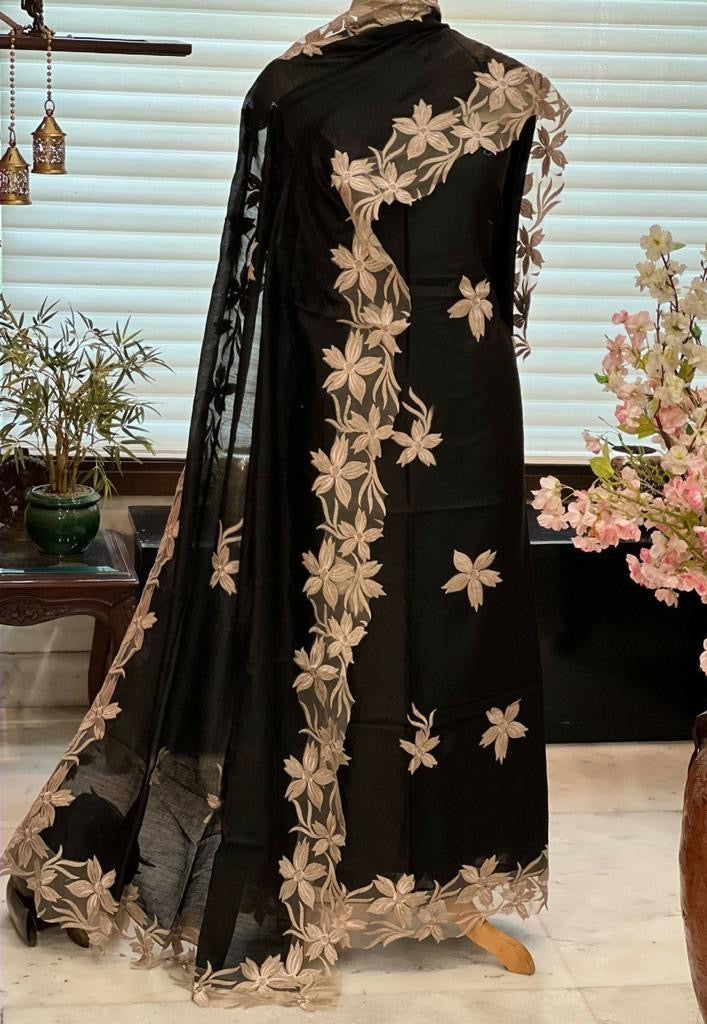 ATHARVA Hand Embroidery Salwar Kameez/Chanderi Appliqué -Work Shirt & Dupatta/Santoon Bottom/Custom Stitch Unstitch/Plazo/Pant/CUT8030