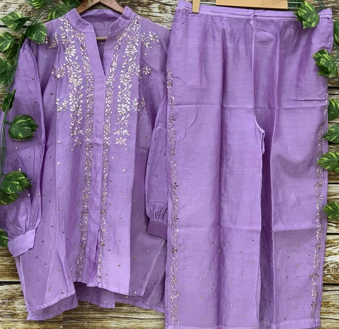 Atharva Heritage /Semi Stitched Co-ord Set/ Pure Handloom Chanderi Silk 70 Grams / Hand Embroidered Mukaish Badla Work CHM001