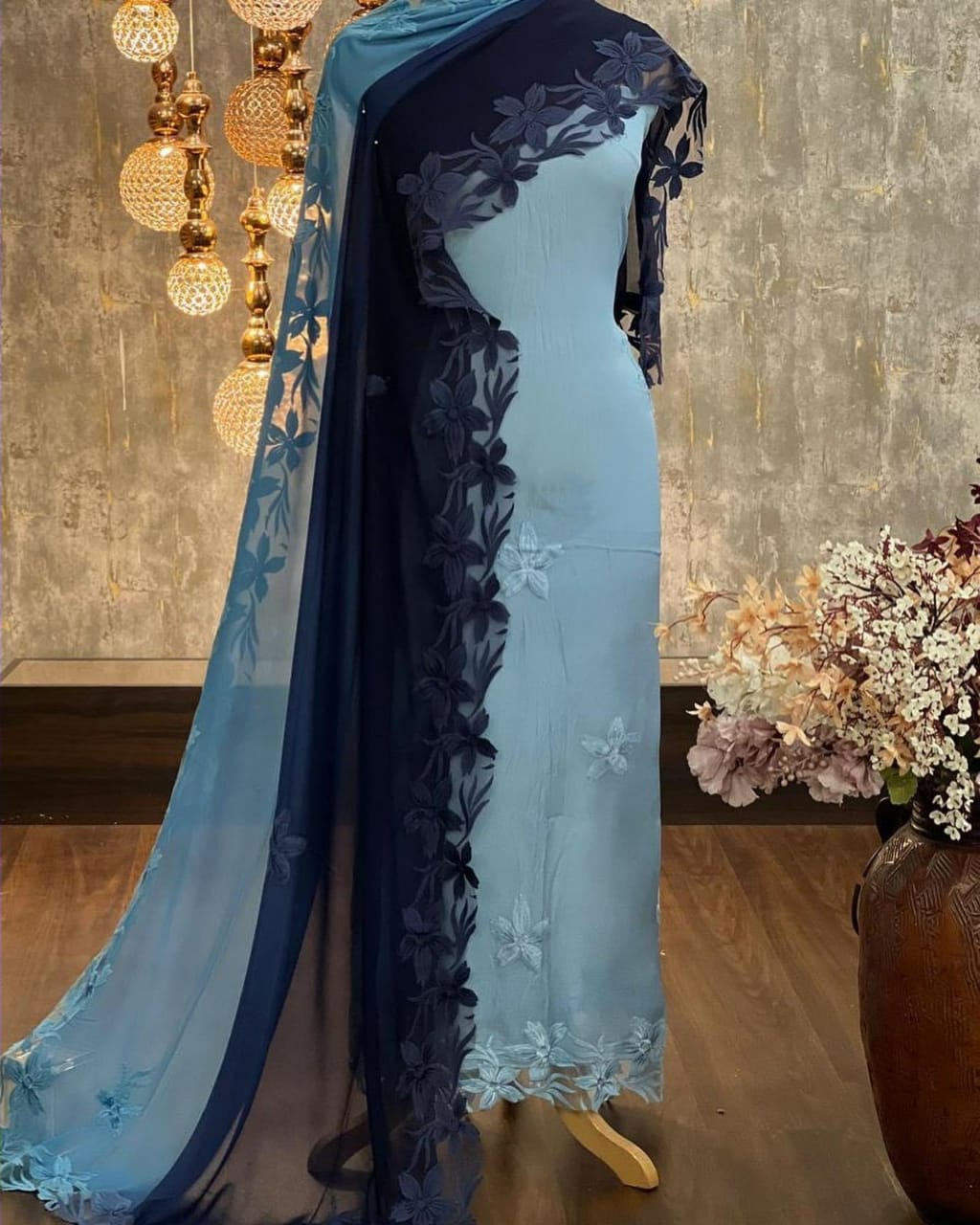ATHARVA Hand Embroidery Salwar Kameez/Georgeete Cut-Work/Applique Shirt & Dupatta/Santoon Bottom/Custom Stitch Unstitch/Plazo/Pant/ CUT8045
