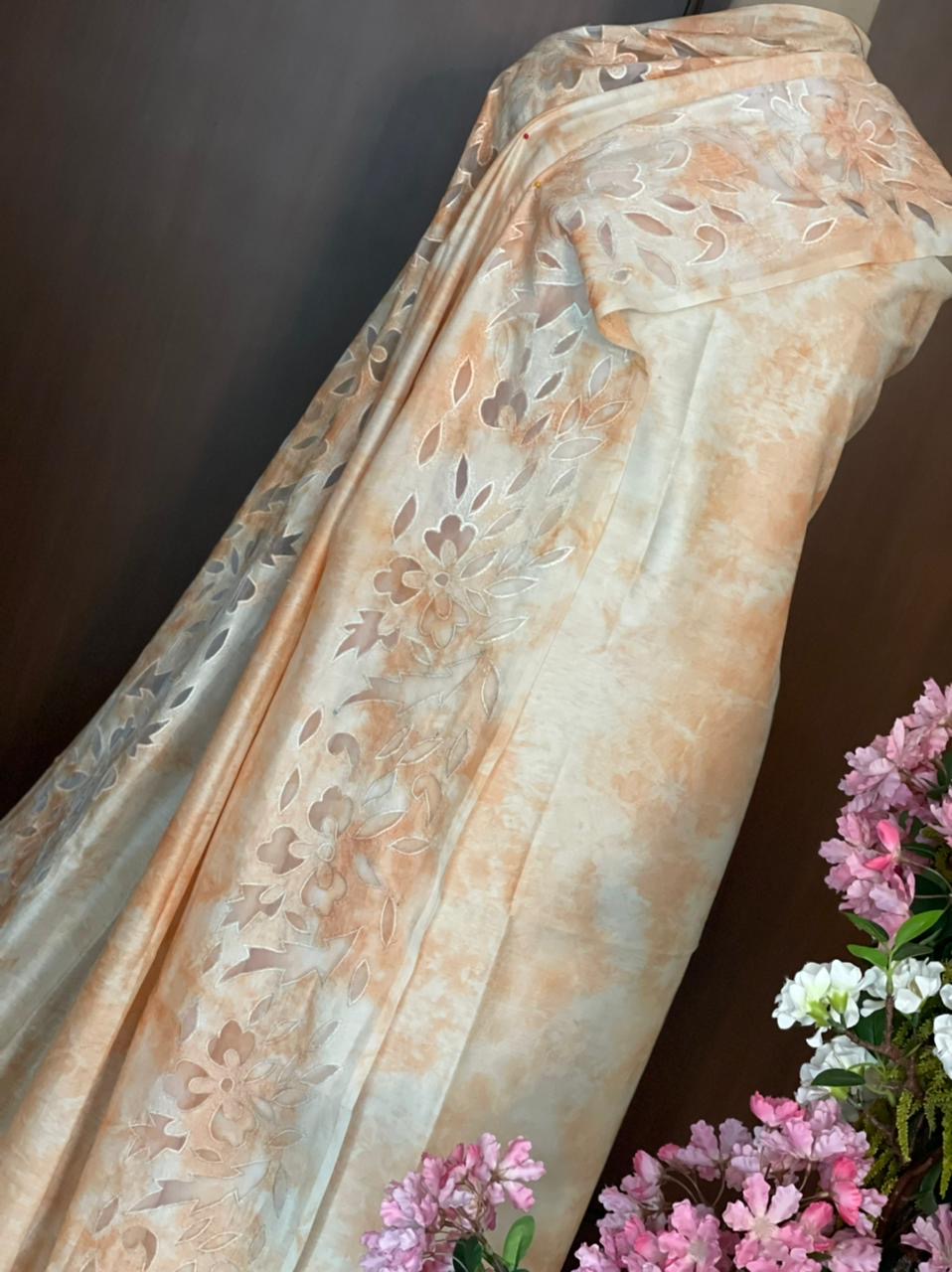 ATHARVA Hand Applique /Cutwork Tye n Dye Embroidery Salwar Kameez/Chanderi Silk 70 Gram Shirt & Dupatta/Santoon Bottom/Custom Stitch Unstitch/Plazo/Pant/ CUT8047