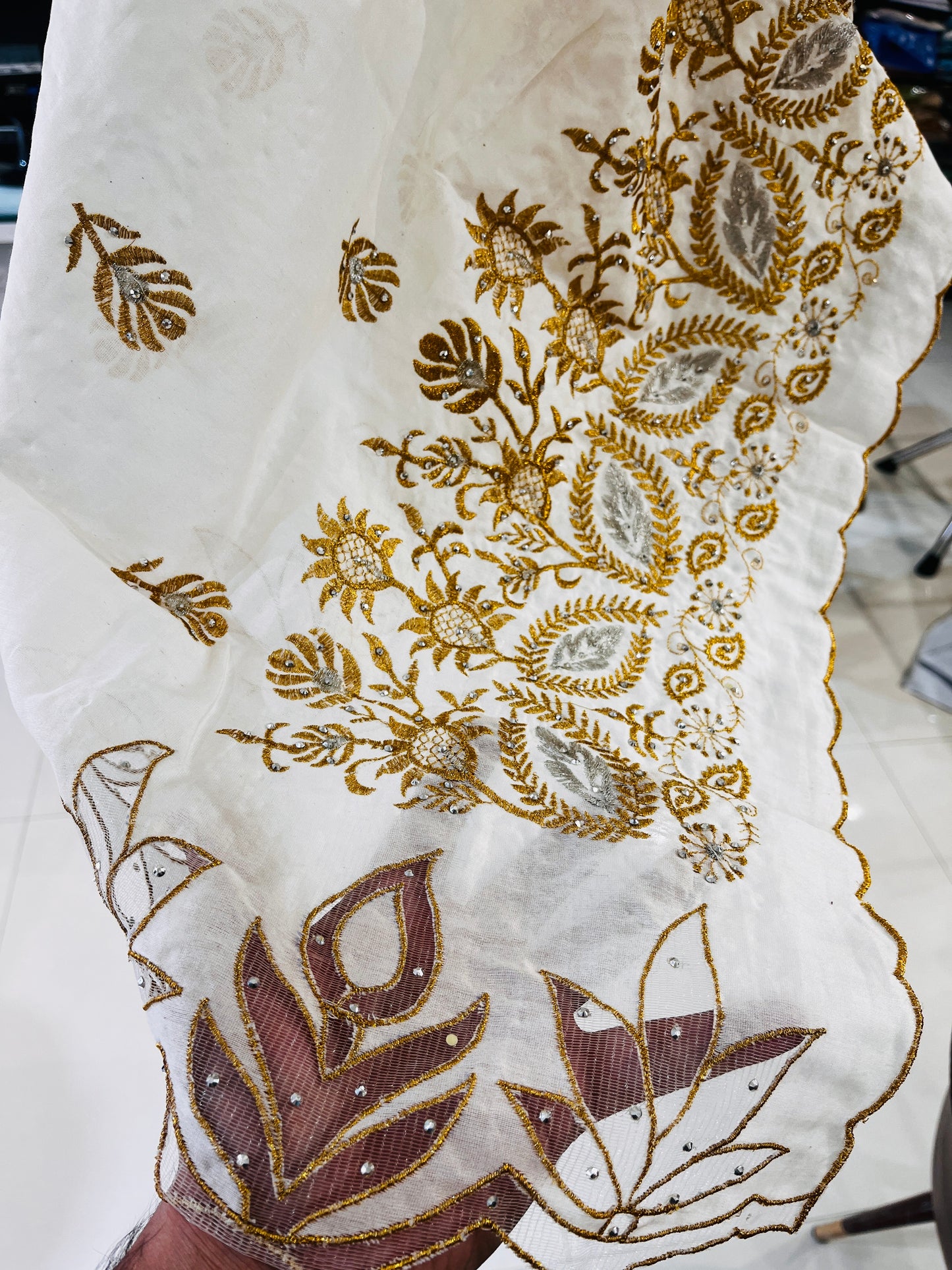 Atharva Pure Handloom CHANDERI Silk Embroidered Cutwork SUIT CH17519