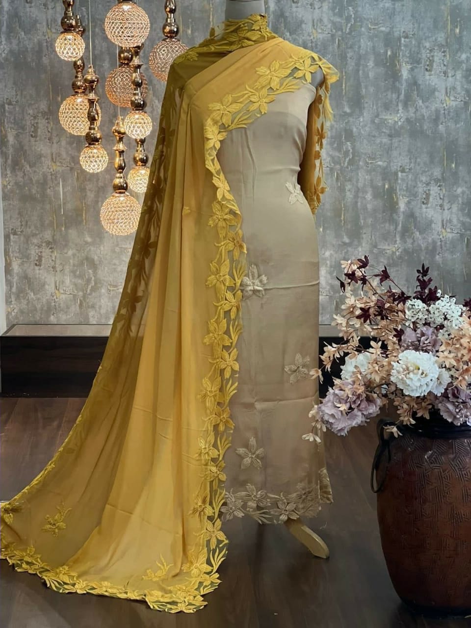 ATHARVA Hand Embroidery Salwar Kameez/Georgeete Cut-Work/Applique Shirt & Dupatta/Santoon Bottom/Custom Stitch Unstitch/Plazo/Pant/ CUT8045