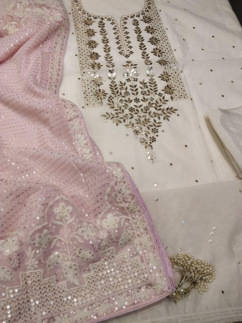 ATHARVA Hand Embroidered Salwar Kameez Chanderi Shirt/Lucknowi Georgette Dupatta/Custom Stitch Unstitch/Custom Anarkali/CH18014
