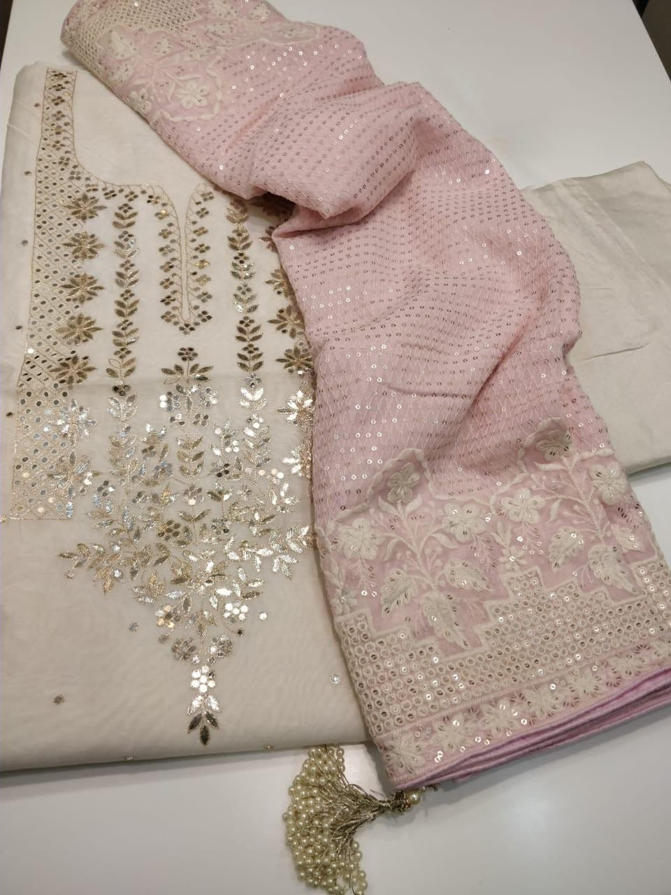 ATHARVA Hand Embroidered Salwar Kameez Chanderi Shirt/Lucknowi Georgette Dupatta/Custom Stitch Unstitch/Custom Anarkali/CH18014