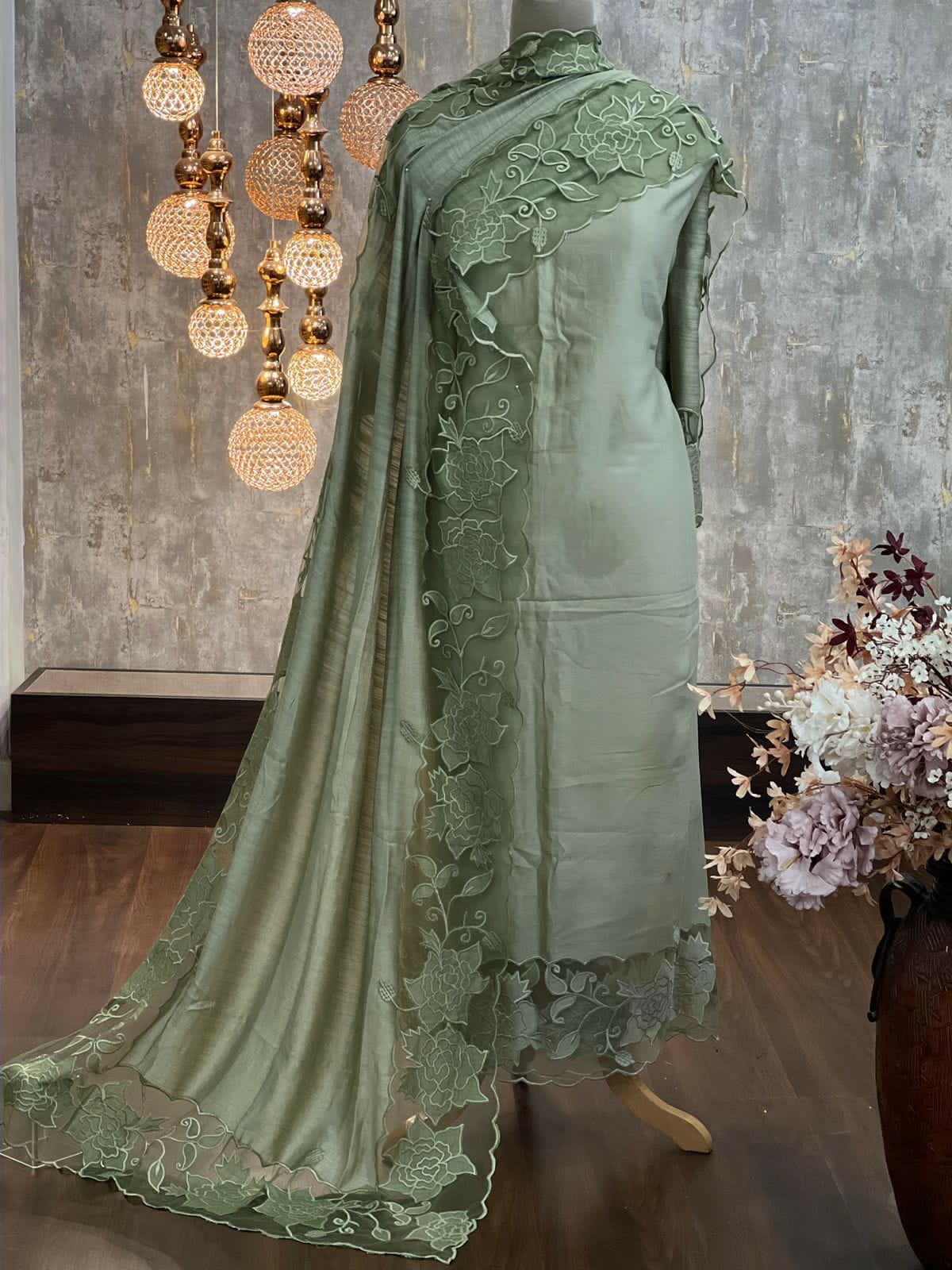 ATHARVA Hand Embroidery Salwar Kameez/Chanderi Cut-Work Shirt & Dupatta/Santoon Bottom/Custom Stitch Unstitch/Plazo/Pant/ CUT8021