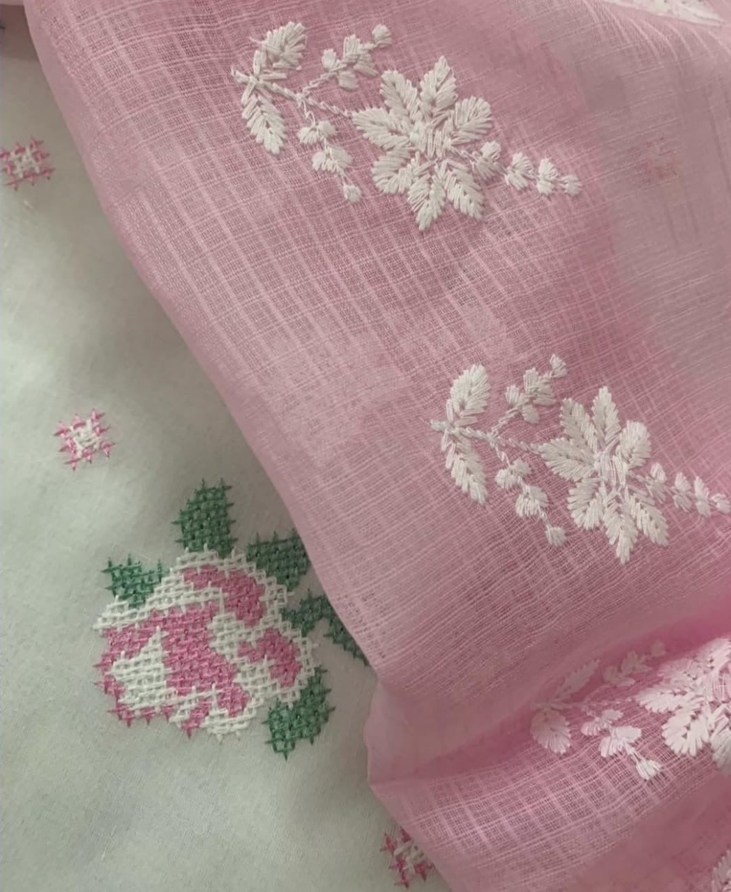Atharva Embroidered Cotton Salwar Kameez/Embroidery Kota Dupatta Pink/Cotton Embroidery Shirt white/Cotton Chikankari Bottom- CK005