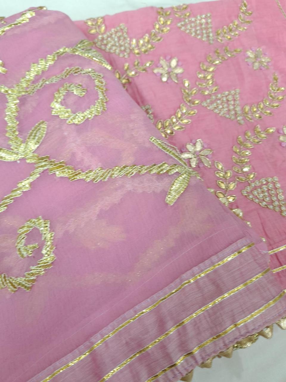 ATHARVA Hand Embroidery Salwar Kameez /Chiffon Dupatta With Stunning Gota & Trim/Custom Stitch Unstitch/Gift/Patiala/Anarkali/Churridar/CH17314 Lavender