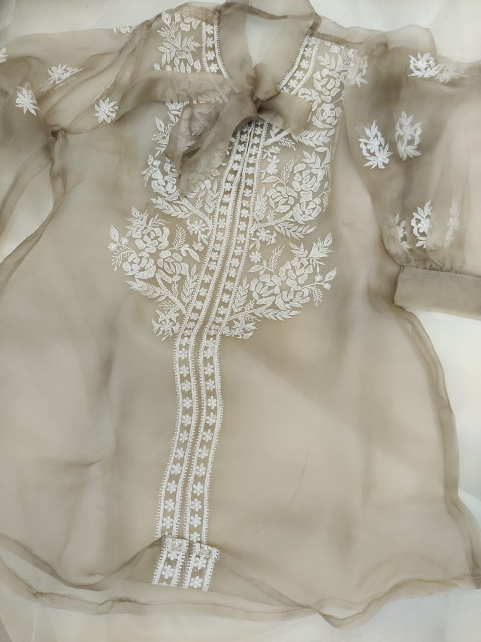 Atharva Heritage Sheer Luxury Silk Organza Lucknowi Semi Stitched Top SLT001I