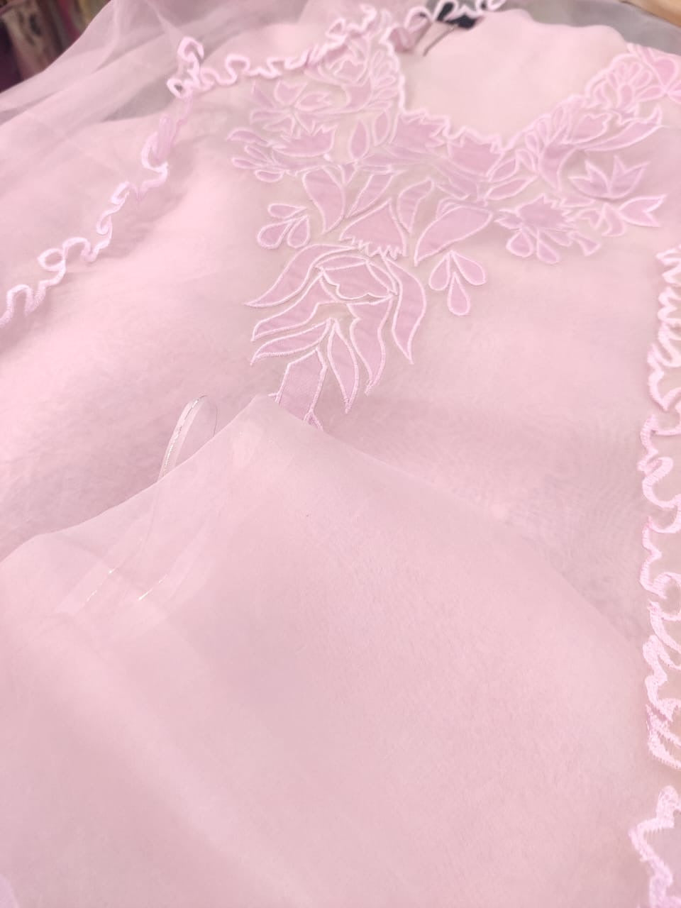 Sheer Luxury Pakistani Appliqué Suit PL002 Powder