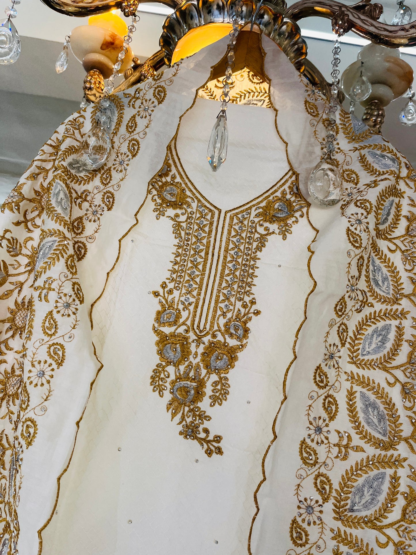 Atharva Pure Handloom CHANDERI Silk Embroidered Cutwork SUIT CH17519