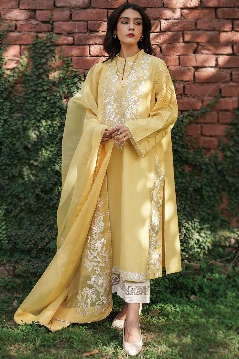 Pure Chanderi Silk 70 Grams with Pure MUL Chanderi dupatta Pakistani suit PRP00417 Yellow
