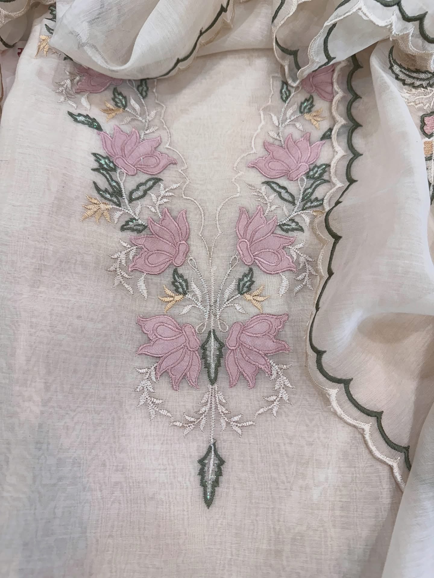 Atharva Heritage PURE CHANDERI SILK Hand Applique and Thread Embroidered SUIT MCH0086P Pink