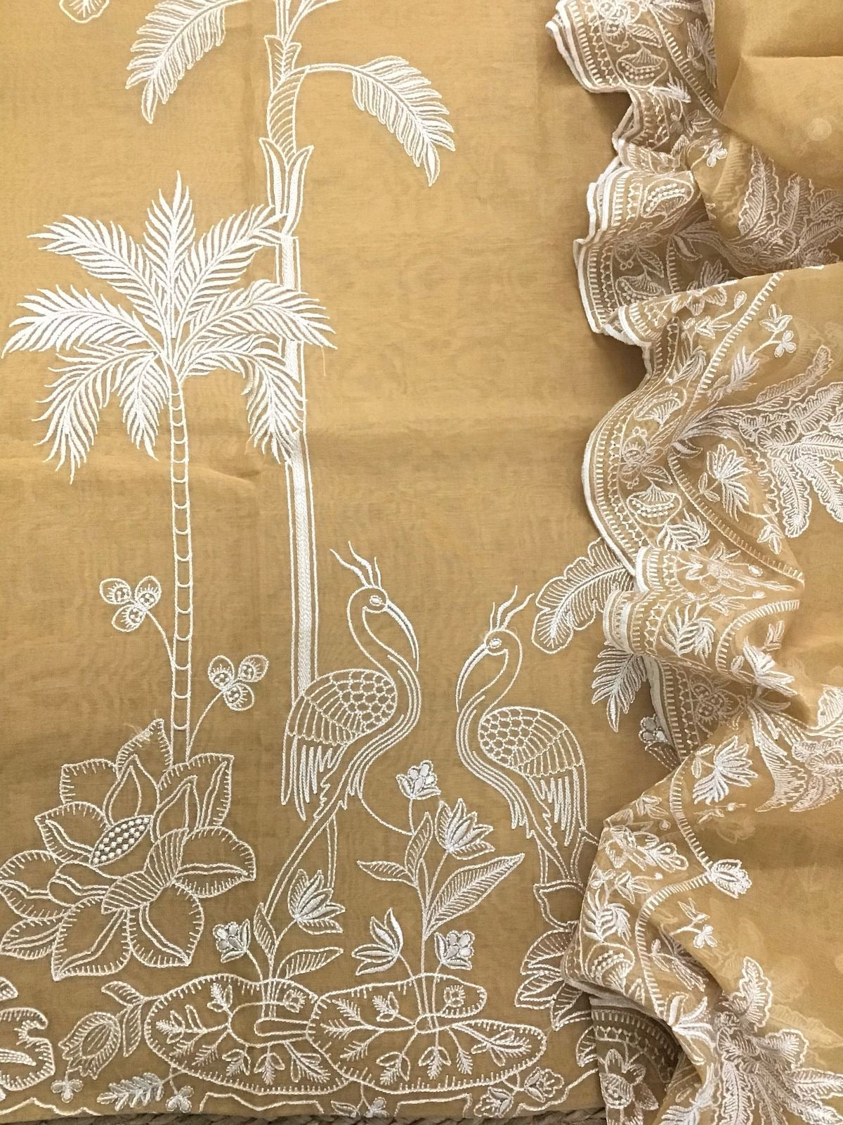 PURE MUL CHANDERI kurta AND Dupatta PARSI GARA UNSTITCHED SUIT CH54237Y Yellow