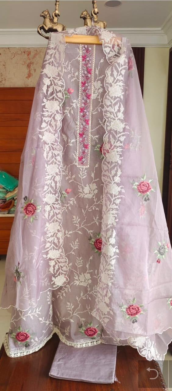 Atharva Embroidered Cotton Kota Salwar Kameez/Embroidery organza Dupatta/Cotton kota Embroidery Shirt Pink/Cotton Chikankari Bottom- KK00213