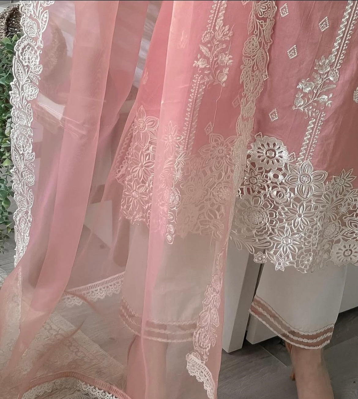 Atharva Heritage Luxury Pure Silk Organza Pakistani Suit with Layered Lace & Thread Embroidery AH1813L14