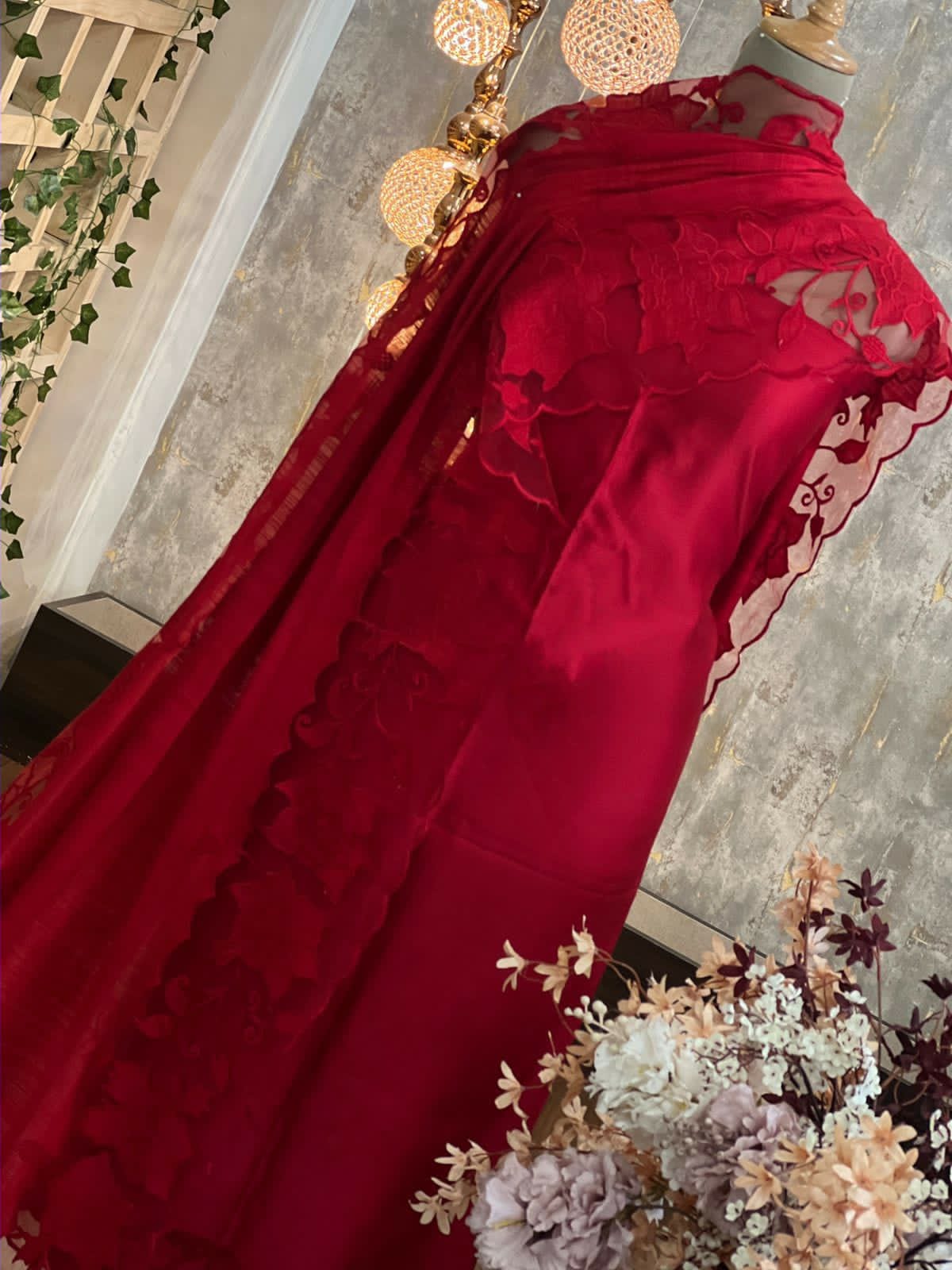 ATHARVA Hand Applique /Cutwork Embroidery Salwar Kameez/pure Mul Chanderi Shirt & Dupatta/Santoon Bottom/Custom Stitch Unstitch/Plazo/Pant/ CUT8048(Red)