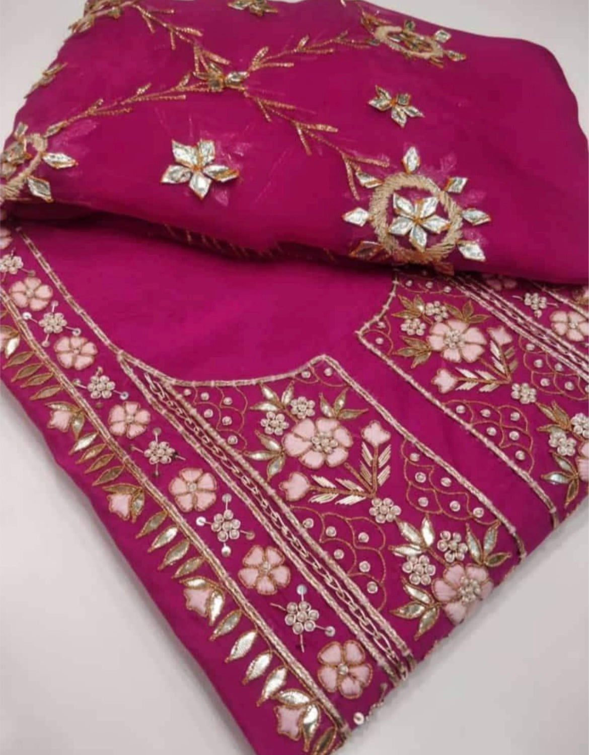 ATHARVA Hand Embroidered Salwar Kameez w/Magenta Pink Chanderi Shirt/Gota Pati Chiffon Dupatta/Custom Stitch Unstitch/Custom Anarkali/CH1800